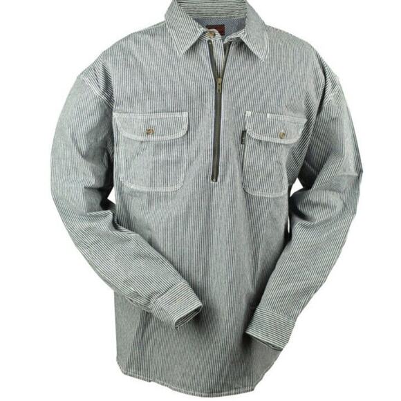 Vintage Five Brother Hickory Stripe Flex 1/2 Zip Logger Shirt Blue/White Stripes - Picture 1 of 5